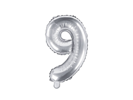 Foil balloon Digit 9, 35cm, silver