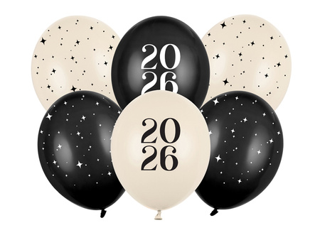 Balony Strong Happy New Year 2026 Pastel Mix 30cm 6 szt