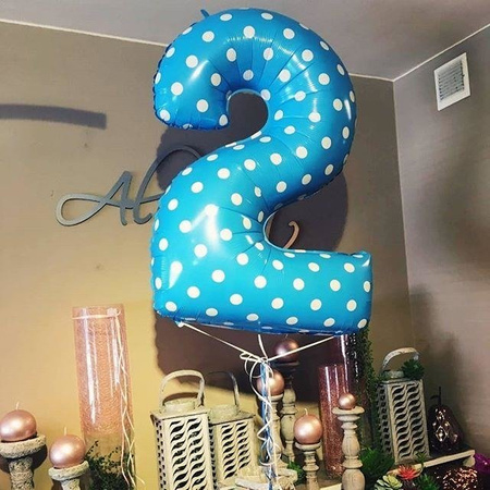 The foil balloon number 2 Turquoise Blue dotted - 102 cm Grabo