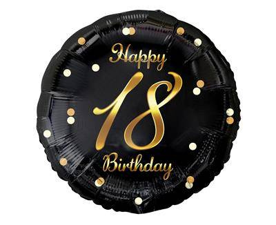 Foil balloon Happy 18 Birthday, black golden print, 18 '