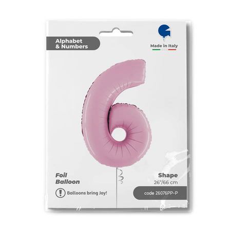 Folienballon Nummer 6 Rosa Pastellrosa, 66 cm Grabo