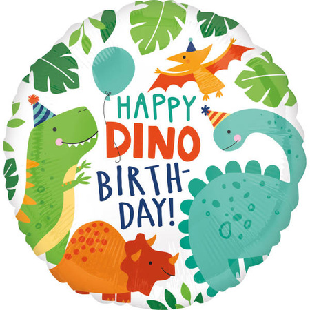 Happy Dino Birthday runder Folienballon, 43cm