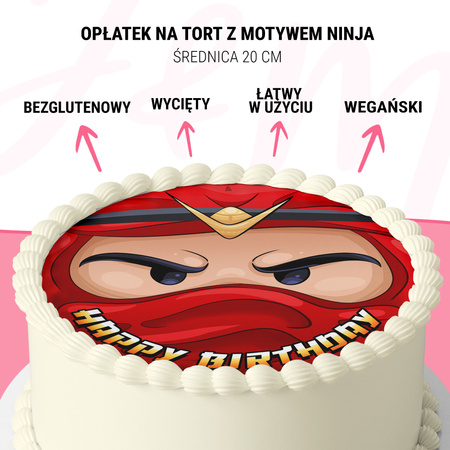 Roter Ninja Tortenaufleger rund 20 cm premium, vegan, glutenfrei, zugeschnitten