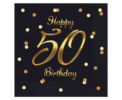 50th Birthday birthday napkins 33 cm, black, 20 pcs