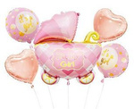 Foil balloons - stroller, pink, 5 pcs