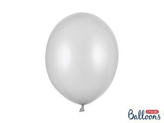 Balony lateksowe Strong, Srebrne, Metallic Silver Snow, 30cm, 100 szt.