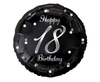 Foil balloon Happy 18 Birthday, black silver print, 46 cm