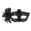 Carnival mask with sequins and flower black 16x10cm