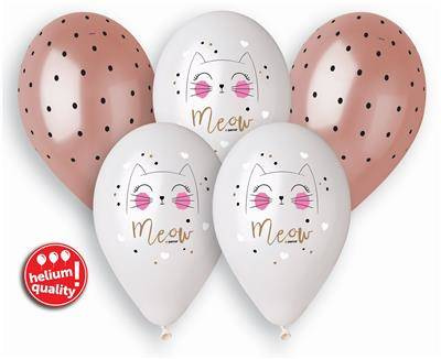 Balony lateksowe Kotki Meow 33 cm, 5 sztuk