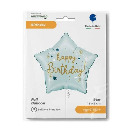 Foil Balloon - Blue Star Happy Birthday, 45cm