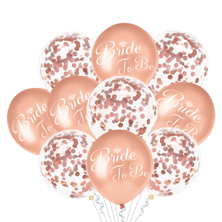 Balony na Wieczór Panieński, Bride to Be rose gold z konfetti 30 cm, 10szt