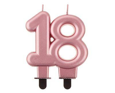 Nummer 18 Geburtstag Kerze, metallisch rosa und gold, 8 cm