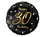 Foil balloon Happy 30 Birthday, black golden print, 46 cm