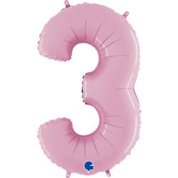 Foil Balloon Number 3 Pink Pastel Pink, 66 cm Grabo