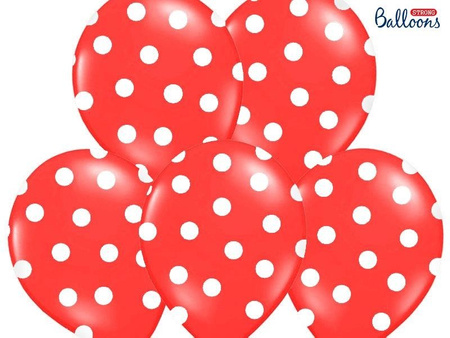 Balloons red white dots 30cm (1 op. / 6 pcs.)