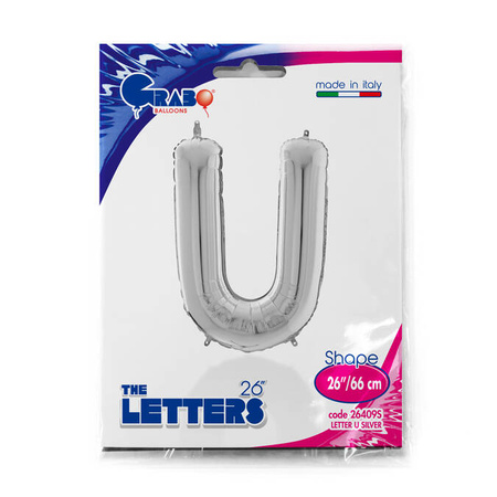 Foil balloon letter U, 66cm, silver