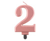 Świeczka cyferka 2, metalik Rose Gold, 8 cm