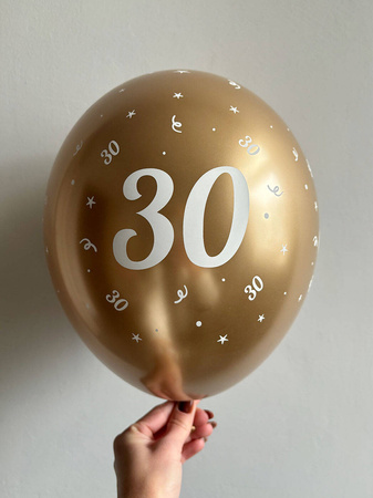 Balony urodzinowe złote "30", 30cm, 50 szt.