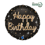 Foil balloon, Round, Black, 46 cm, Sparkling Birthday