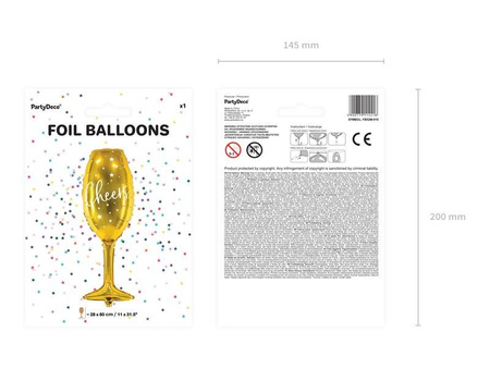 Folienballon, Champagnerglas, Aufdruck 'Cheers', Gold, 28x80 cm