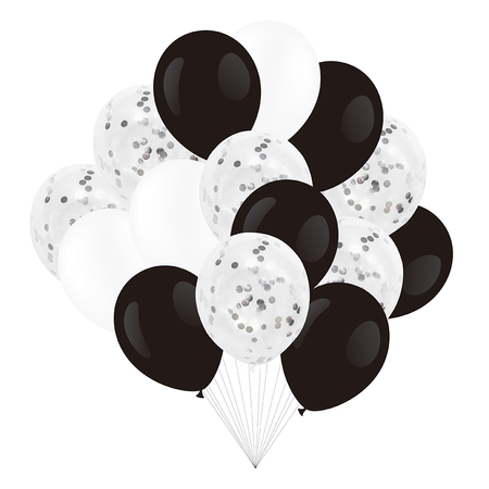A set of black and white balloons, with confetti, 30cm, 15 pcs.