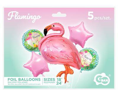 Foil balloons - Flamingo, Happy Birthday 5 pcs