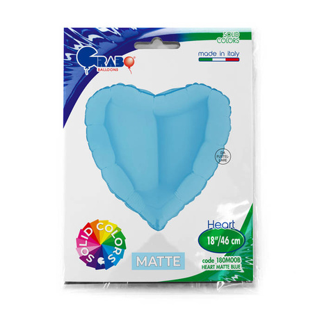 Foil balloon - blue, blue heart 46 cm, matte Grabo