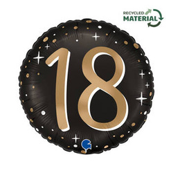 Foil Balloon, Round, 18th Birthday, Black-Gold, 46 cm