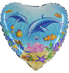 Heart-Shaped Foil Balloon with Dolphins - 46 cm Grabo