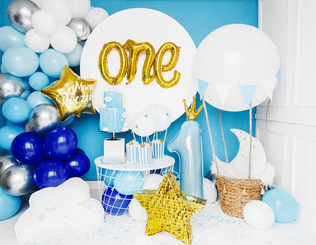 Foil balloon digit 1 with crown, blue, 90cm