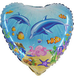 Heart-Shaped Foil Balloon with Dolphins - 46 cm Grabo