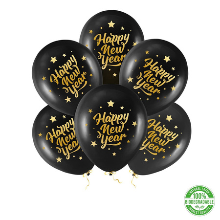 Balony Happy New Year czarne 30cm, 100 szt.