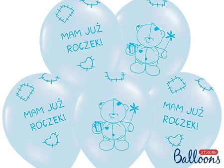 Ballons, Bär - Mam już roczek! Pastellblau, 30 cm, 6 Stk.