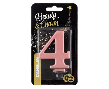 Candle Cyfer 4, Metallic Rose Gold, 8 cm