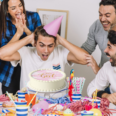 Baby Shower Girl Tortenaufleger rund 20 cm premium, vegan, glutenfrei, zugeschnitten