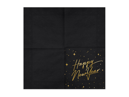 Serwetki Happy New Year, czarne, 33cm, 20 szt.