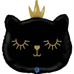 Foil balloon black kitten with crown, 66 cm