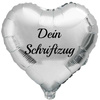 Silver, heart-shaped foil balloon with a custom message