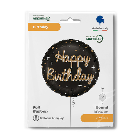 Foil balloon, Round, Black, 46 cm, Sparkling Birthday