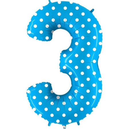 The foil balloon numeral 3 Turquoise Blue dotted - 102 cm Grabo