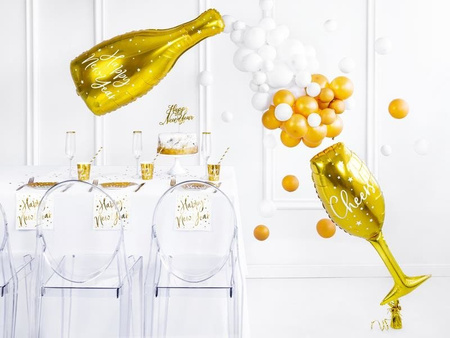 Folienballon, Champagnerglas, Aufdruck 'Cheers', Gold, 28x80 cm