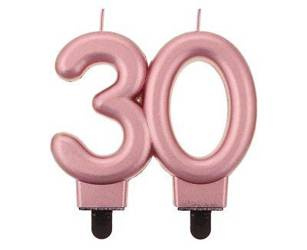 Świeczka liczba 30 urodziny, metalik różowo-złota, 8 cm