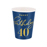 Happy Birthday cups 40, navy blue 220ml 6 pcs.
