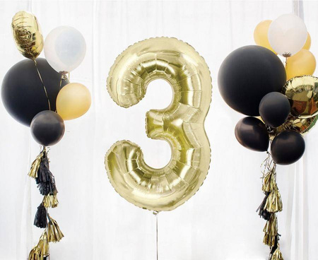 Foil balloon, number 3, gold, champagne, 85 cm.