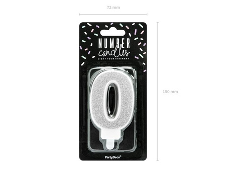 0 digit birthday candle, silver