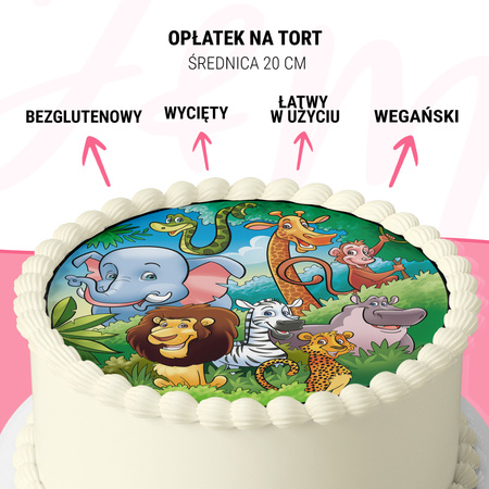 Safari Tortenaufleger rund 20 cm premium, vegan, glutenfrei, zugeschnitten