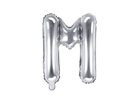 Foil balloon letter M, 35cm, silver