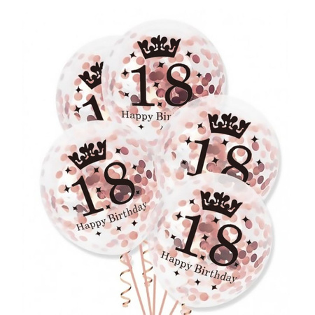 Balloons Transparent with confetti Rose Gold 18th birthday, 30cm, 3 pcs