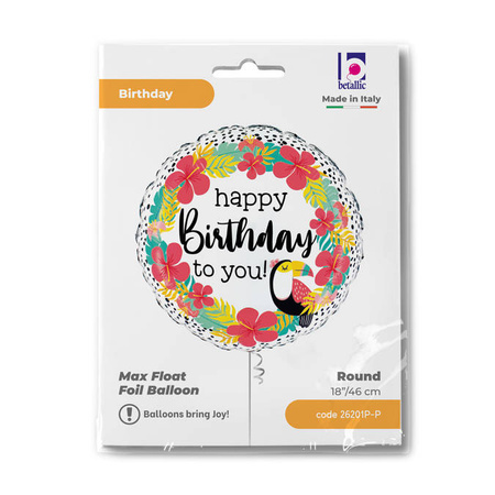 Foil Balloon - Happy birthday tropical round 46 cm