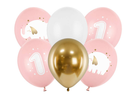 Latex balloons One year old elephant, pastel pink 30 cm, 6 pieces